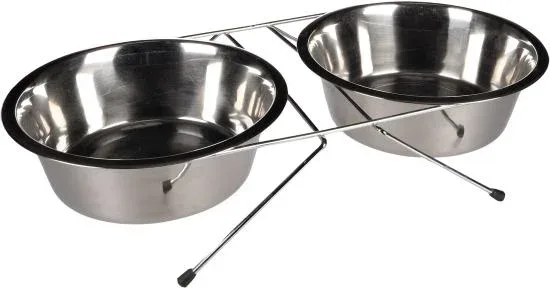 Gamelle pour la nourriture et l’eau Duo dinner, 25cm- 2500ml, support Arjun Argent Animal