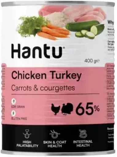 Hantu Nourriture humide au poulet et à la dinde avec carottes et courgettes pour chien adulte – France