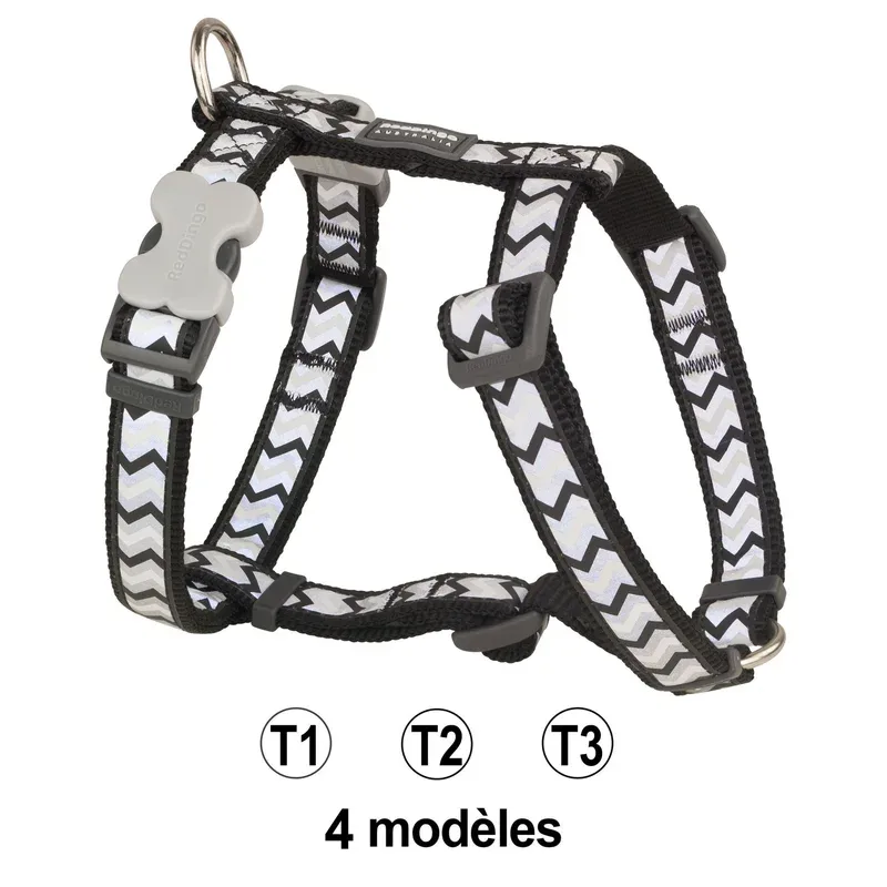 Harnais chien réglable Red Dingo Reflective Ziggy Noir – Harnais fantaisie – Notre passion, vos animaux !