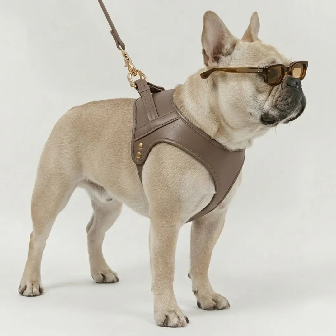 HARNAIS CHURCHILL. Café – Harnais chien cuir vegan rembourré