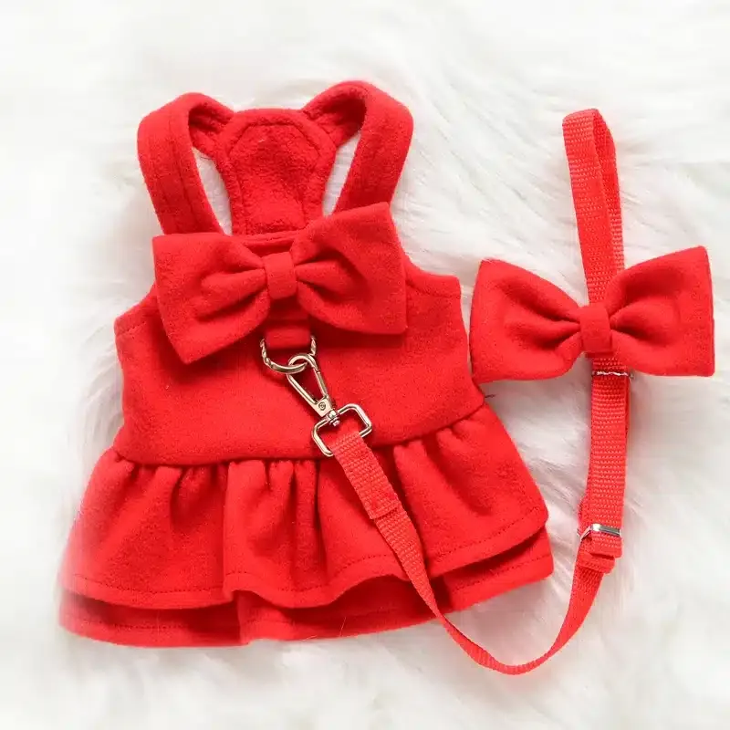Harnais robe rouge chihuahua + laisse