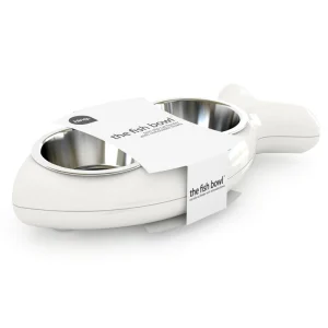 Hing - Support Gamelle Double Forme Poisson pour Chats - Blanc