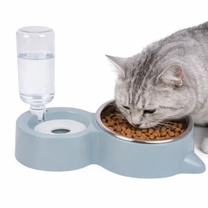 Leeby - Distributeur 2 en 1 d'Eau avec gamelle en Inox pour Chats - 500ml / 250ml