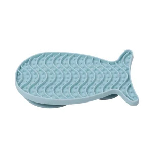 Leeby - Tapis de Léchage Forme Poisson en Silicone pour Chat - Bleu