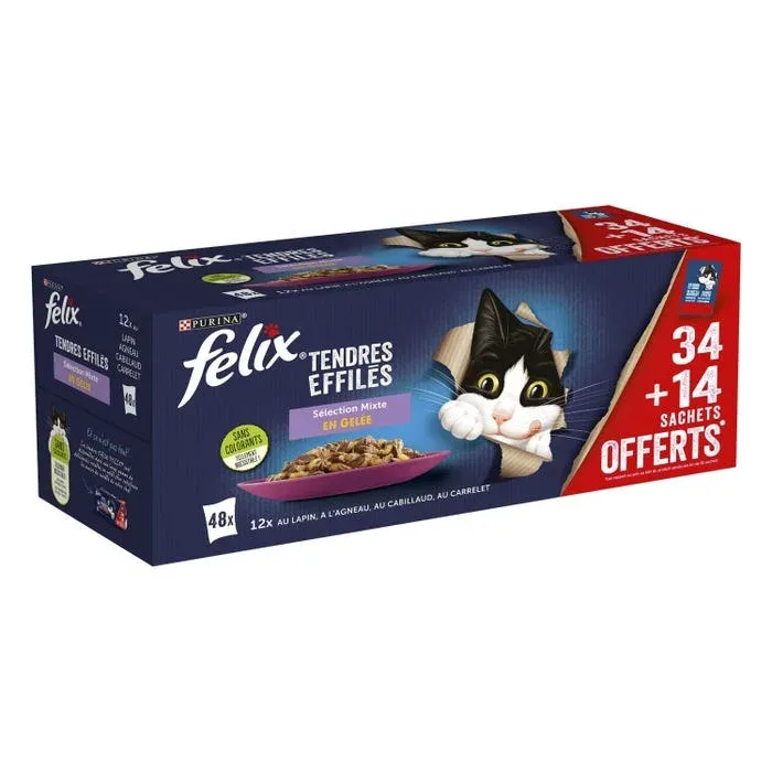 Les produits LaMaison.fr Alimentation – Tendres effilés en gelé mixte/lapin 34+14 sachets de 85g