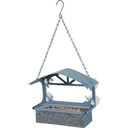 Les produits LaMaison.fr Habitat, accessoires – Mangeoire pour graines en métal bleue avec toit
