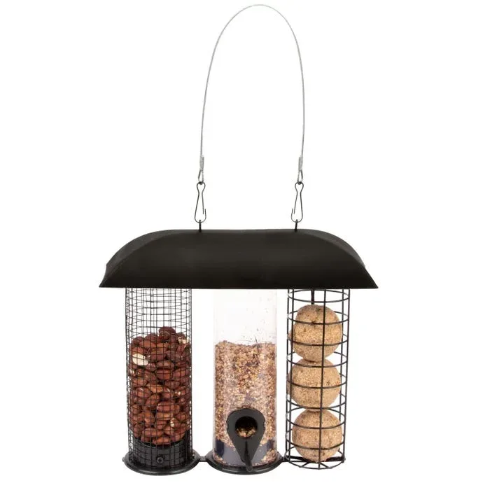 Les produits LaMaison.fr Habitat, accessoires – Mangeoire silo 3 en 1 avec toit 25×23,8×23,7 cm noir