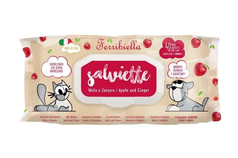 Lingettes humides Pomme / Gingembre x40 – Ferribiella J’ai plus de croquettes