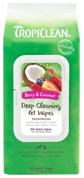 Lingettes nettoyantes pour animaux, noix de coco et baies, Tropiclean – 100 feuilles