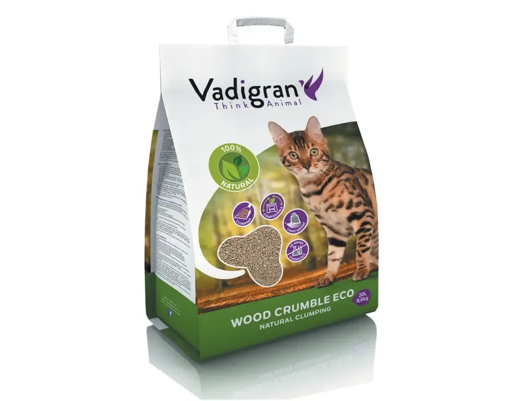 Litière pour chat « Cat litter Wood Crumble » (20 litres) – Vadigran J’ai plus de croquettes