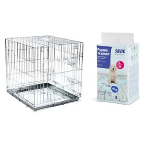 Lot : cage de transport Double Door + tapis absorbants Savic Puppy Trainer pour chien