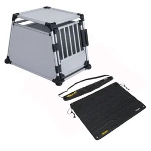 Lot : cage de transport Trixie en aluminium, gris clair + protection pour pare-chocs Rollmat