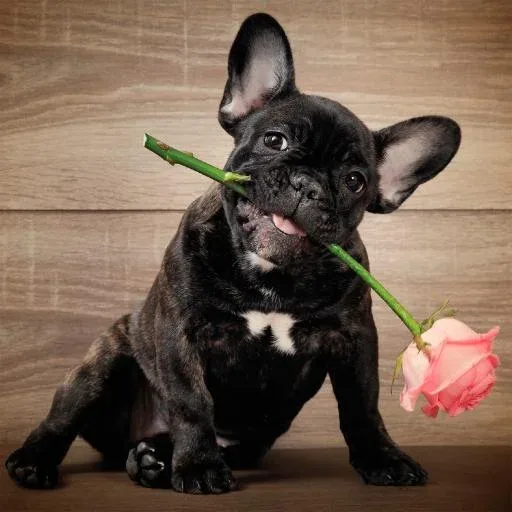 Magnet & Steel Carte bulldog française avec rose – France
