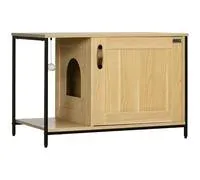 Maison De Toilette Pour Chat Style Industriel Porte Entrée Latérale Boule Suspendue Châssis Acier Aspect Bois Clair – Comparez les prix et achetez sur