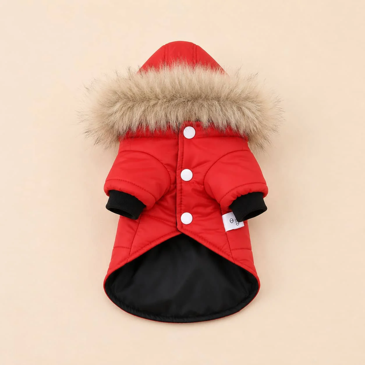 Manteau Chihuahua : Doudoune col fourrure rouge - Image 2
