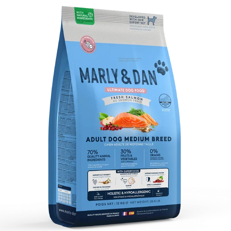 Marly & Dan – Croquettes Sans Céréales au Saumon pour Chien de Taille Moyenne