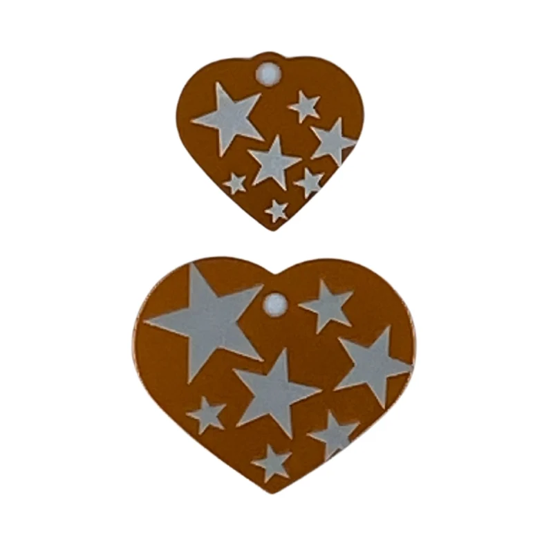 Médaille orange en coeur pour chien, avec étoiles