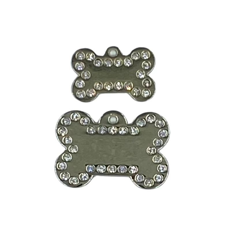 Médaille pour chien, forme d’os doré avec bijou