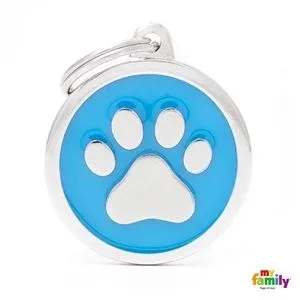 Médaille ronde patte bleue – MyFamily J’ai plus de croquettes