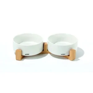 MPETS - OPERA Bols en céramique avec support en bambou 2x350 ml - Blanc