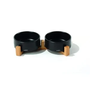 MPETS - OPERA Bols en céramique avec support en bambou 2x350 ml - Noir