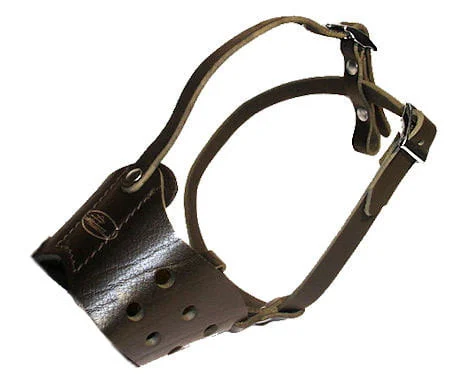 Muselière chien, en cuir style panier noir pour dressage et éleveur