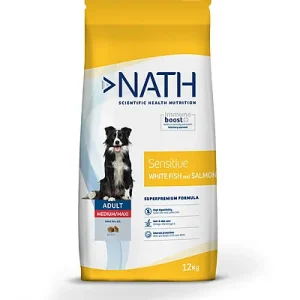 Nath - Croquettes Medium/Maxi Adult Sensitive au Poisson et Saumon pour Chien