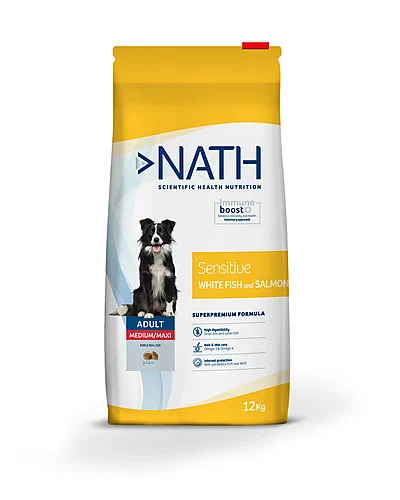 Nath - Croquettes Medium/Maxi Adult Sensitive au Poisson et Saumon pour Chien