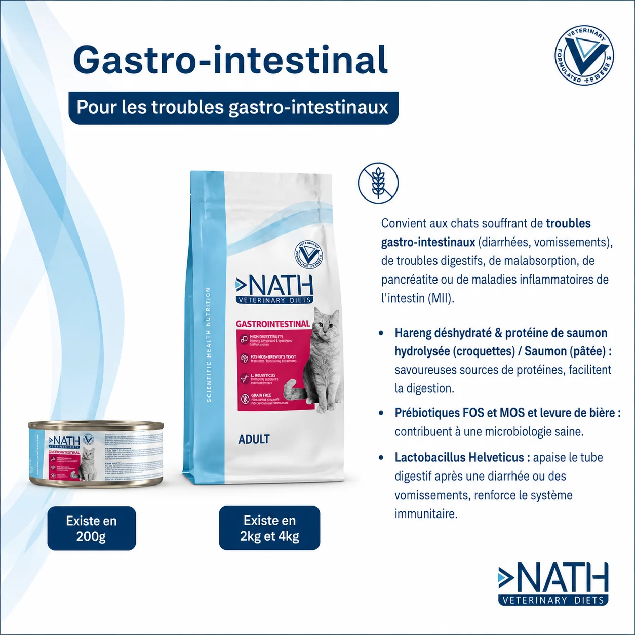 Nath Veterinary Diet - Croquettes Gastro Intestinal Sans Céréales pour Chat - 2Kg - Image 2