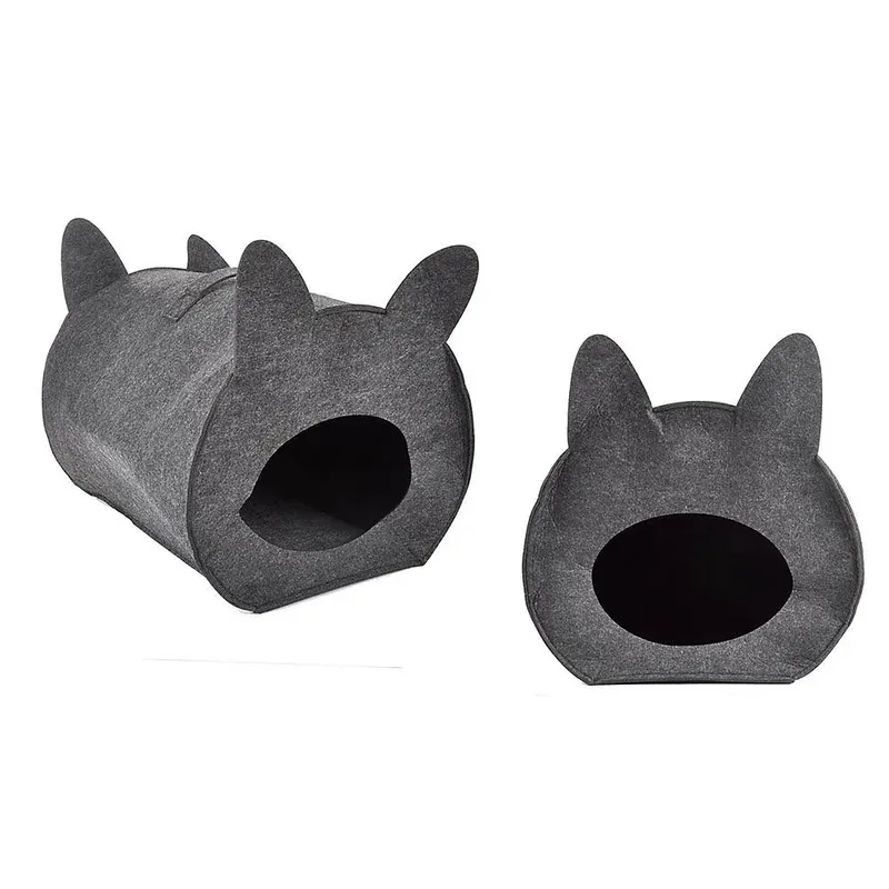 Niche en forme de chat – feutrine avec poignée – Love Story – couchage animaux Gris 40x34x36