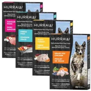 Nourriture crue déshydratée pour chien Hurraw, Combo 4 saveurs