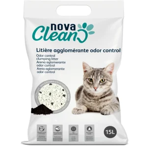 Nova Clean - Litière Agglomérante aux Granulés de Charbon Actif - 15L
