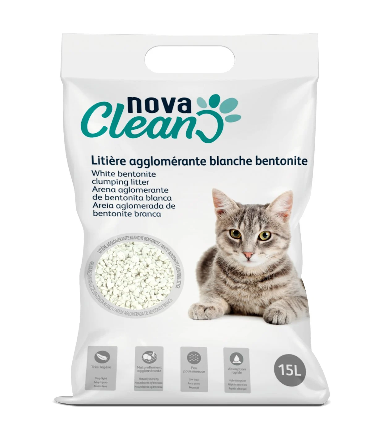 Nova Clean - Litière Agglomérante Blanche - 15L