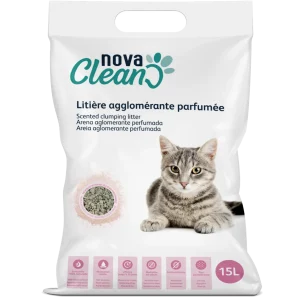 Nova Clean - Litière Agglomérante Parfumée Poudre de Bébé pour Chats - 15L