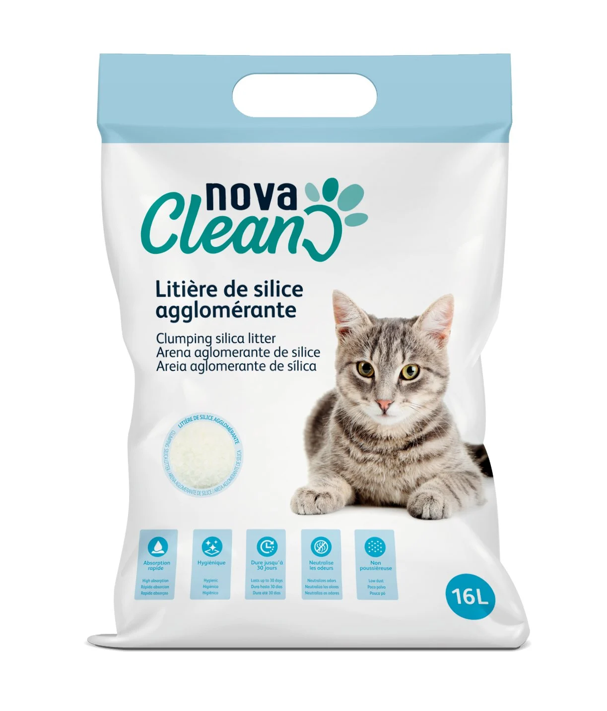 Nova Clean - Litière Silice Agglomérante - 16L