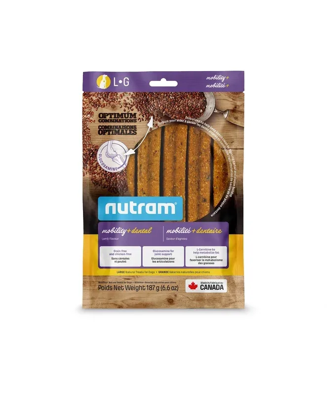 Nutram Optimales Urinaire+ Dentaire – Grands Bâtonnets d’Agneau – Gâteries Sans Grains pour Chiens