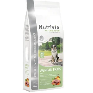 Nutrivia Nature Plus - Croquettes Naturelles à l'Agneau Frais pour Chien Adulte de Moyenne et Grande Race - 12Kg