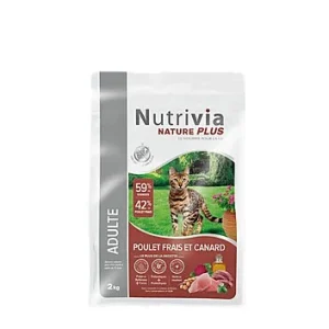 Nutrivia Nature Plus - Croquettes Naturelles au Poulet et Canard pour Chats Adultes - 2kg