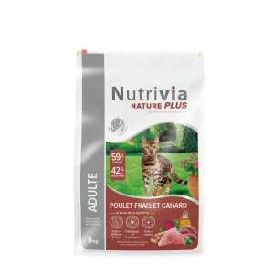 Nutrivia Nature Plus - Croquettes Naturelles au Poulet et Canard pour Chats Adultes - 5kg