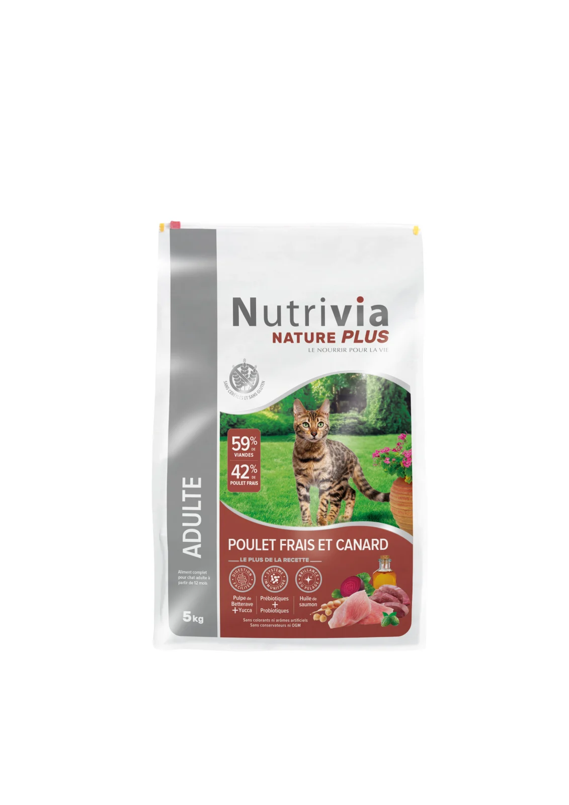 Nutrivia Nature Plus - Croquettes Naturelles au Poulet et Canard pour Chats Adultes - 5kg