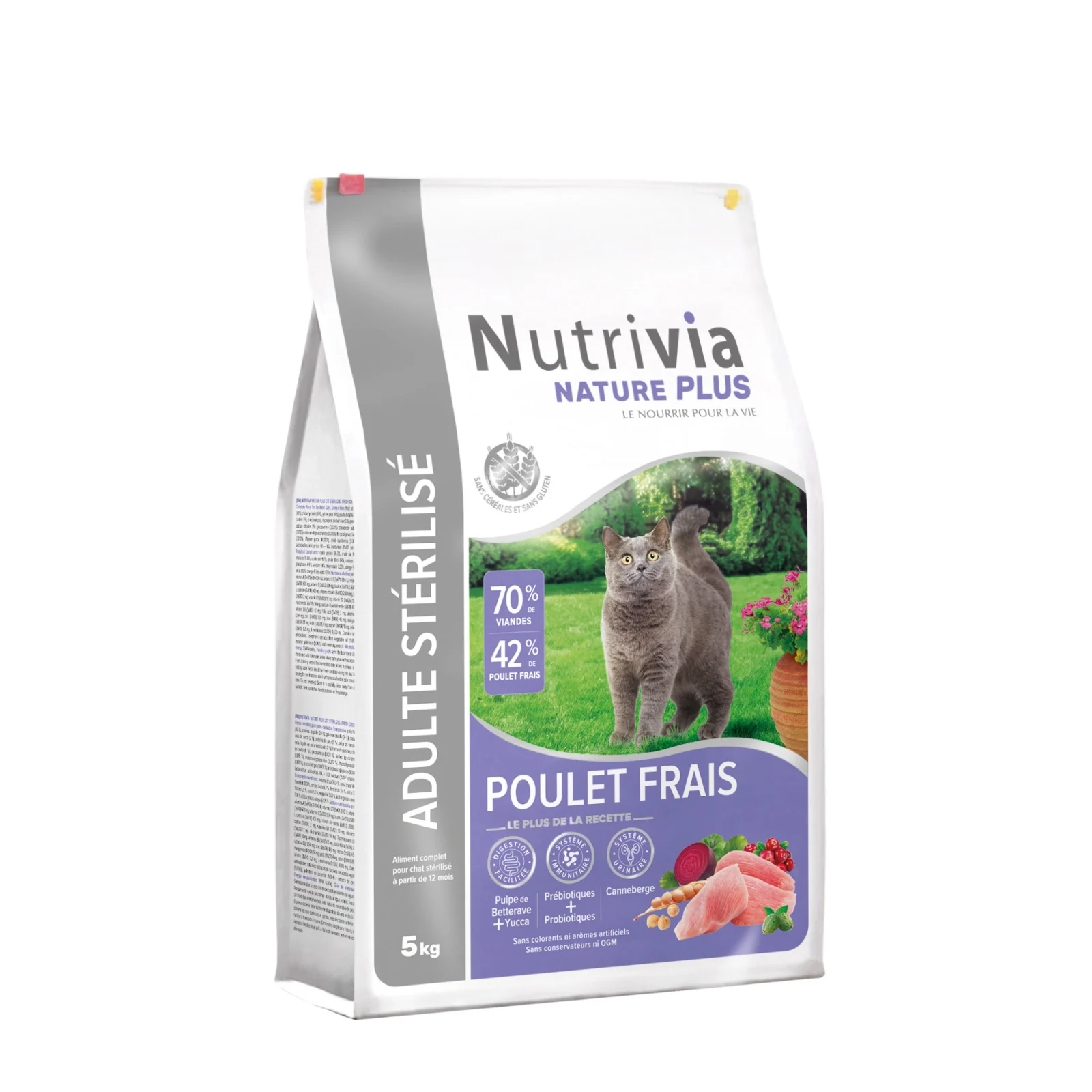 Nutrivia Nature Plus - Croquettes Naturelles au Poulet pour Chats Stérilisés - 5kg - Image 2