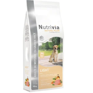 Nutrivia Nature Plus - Croquettes Naturelles Light au Poulet Frais pour Chien Adulte de Moyenne ou Grande Race - 12Kg