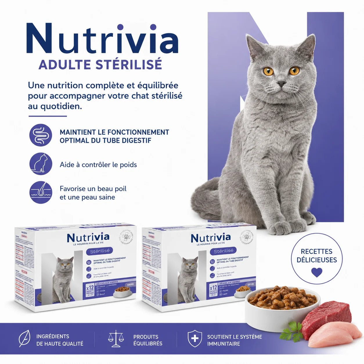 Nutrivia - Sachets en Gelée à la Viande pour Chats Adultes Stérilisés - 12x100g - Image 2