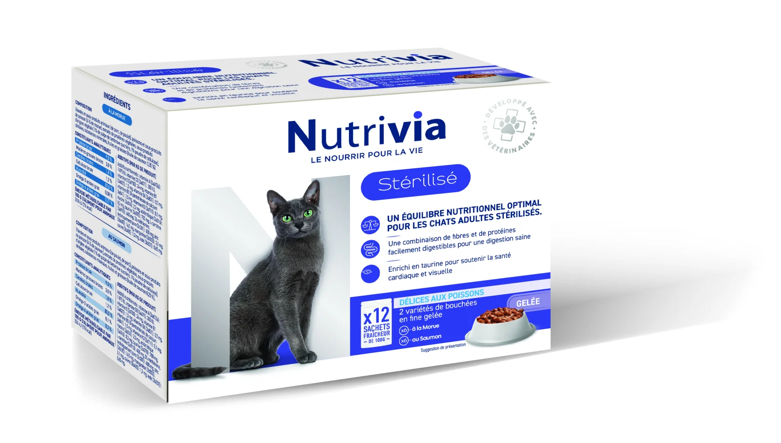 Nutrivia - Sachets en Gelée au Poisson pour Chats Adultes Stérilisés - 12x100g