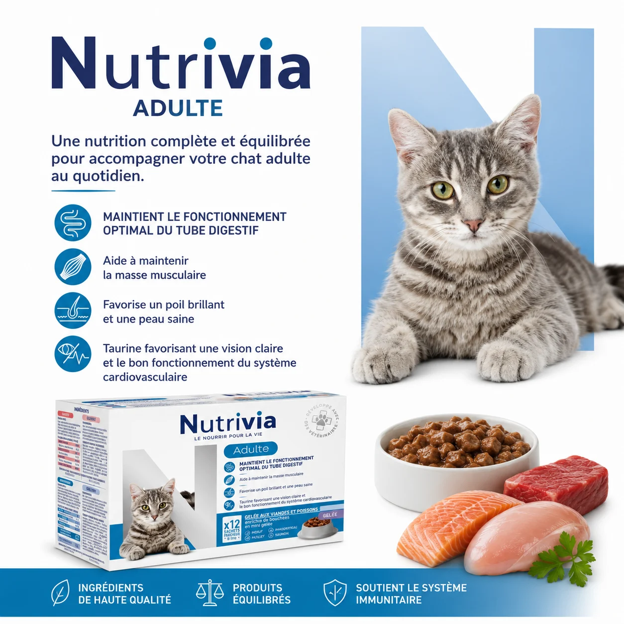 Nutrivia - Sachets Menu Délices à la Viande pour Chat Adulte - x12 - Image 2