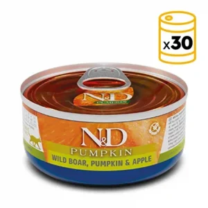 Pack de latas Farmina ND Pumpkin para gatos de Jabalí, Calabaza y Manzana