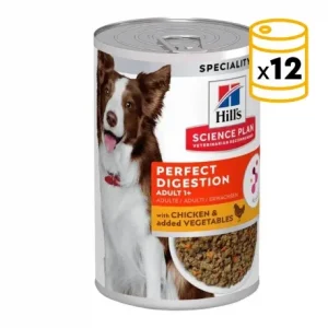 Pack x12 Hills Science Plan Digestion Parfaite Adulte 1+ boîte pour chiens au poulet et aux légumes