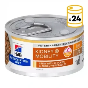 Pack x24 nourriture humide Hill’s Prescription Diet K/D Mobility Stew pour chats au poulet et légumes