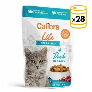 Pack x28 Calibra Chat Adulte Pochette Stérilisée avec Canard en Sauce