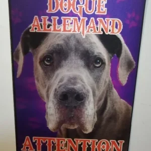 Pancarte en 3D avec Dogue allemand attention au chien fr